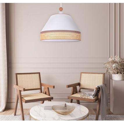 Duolla - Hanglamp aan een koord AVIGNON 1xE27/15W/230V diameter 60 cm wit/rotan