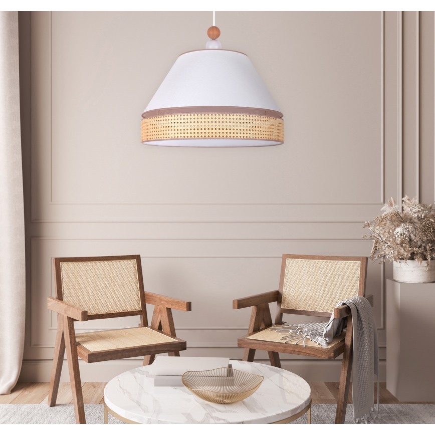 Duolla - Hanglamp aan een koord AVIGNON 1xE27/15W/230V diameter 60 cm wit/rotan
