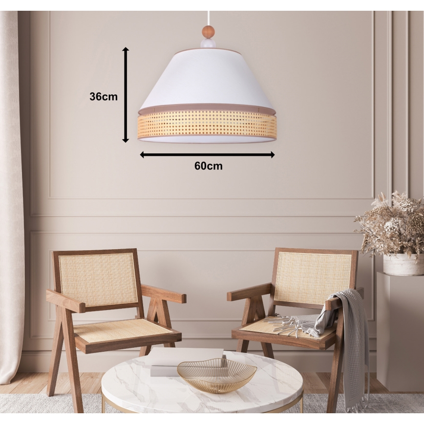 Duolla - Hanglamp aan een koord AVIGNON 1xE27/15W/230V diameter 60 cm wit/rotan