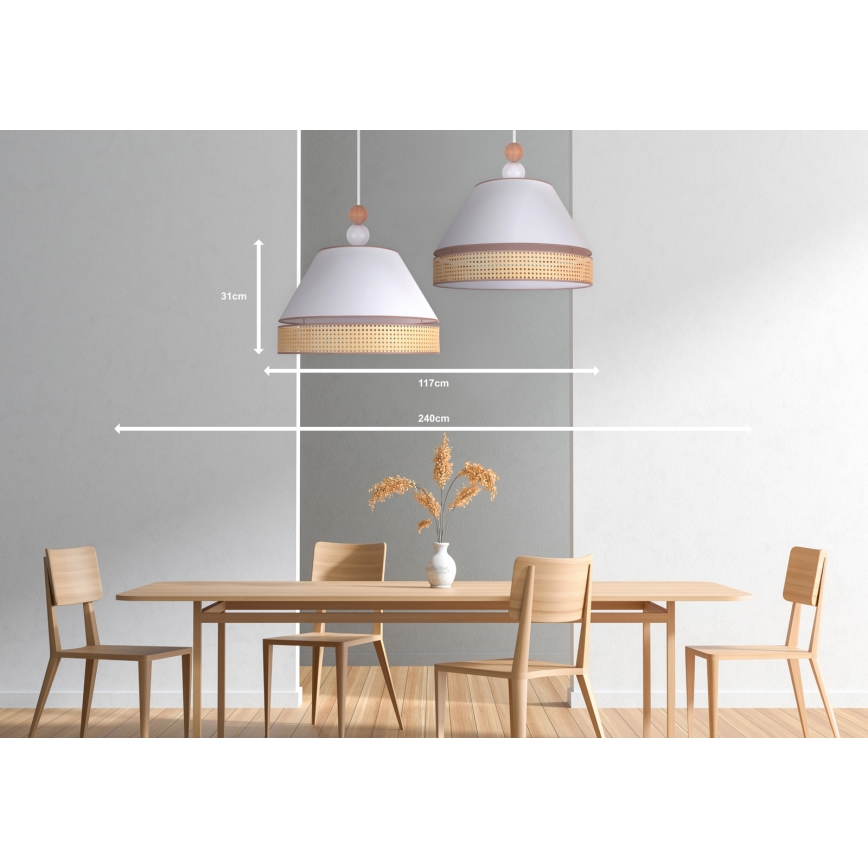 Duolla - Hanglamp aan een koord AVIGNON 2xE27/15W/230V wit/rotan