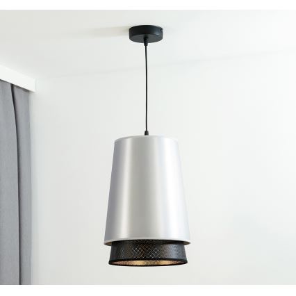 Duolla - Hanglamp aan een koord BELL SHINY 1xE27/15W/230V diameter 25 cm zilver/zwart