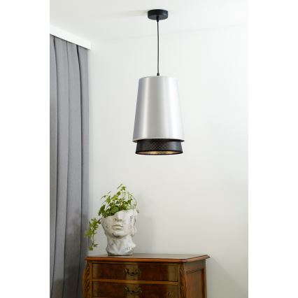 Duolla - Hanglamp aan een koord BELL SHINY 1xE27/15W/230V diameter 25 cm zilver/zwart