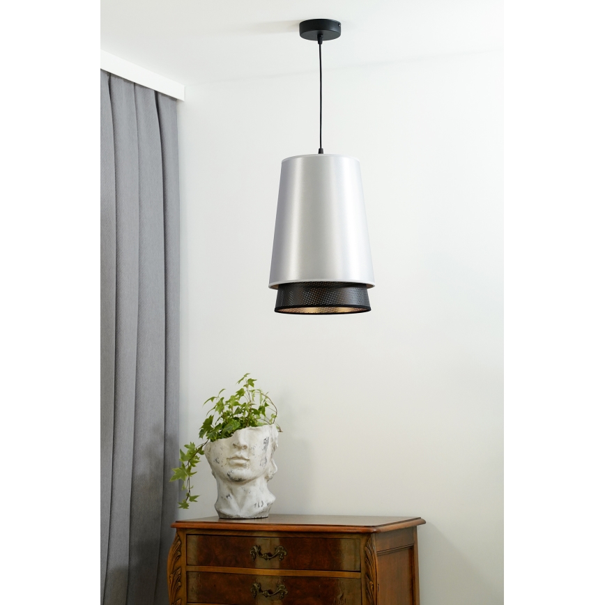 Duolla - Hanglamp aan een koord BELL SHINY 1xE27/15W/230V diameter 25 cm zilver/zwart
