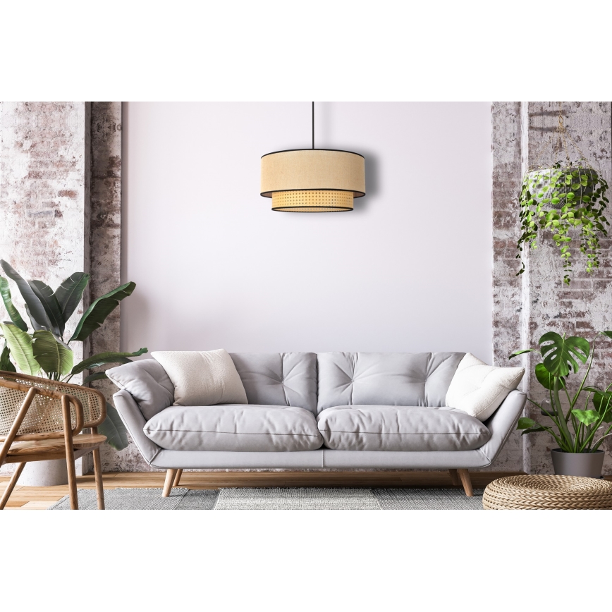 Duolla - Hanglamp aan een koord BOHO 1xE27/15W/230V diameter 45 cm beige/rotan