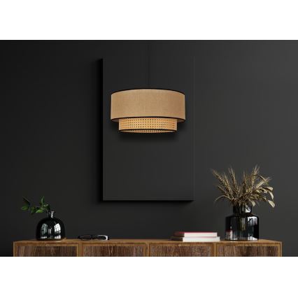 Duolla - Hanglamp aan een koord BOHO 1xE27/15W/230V diameter 45 cm beige/rotan