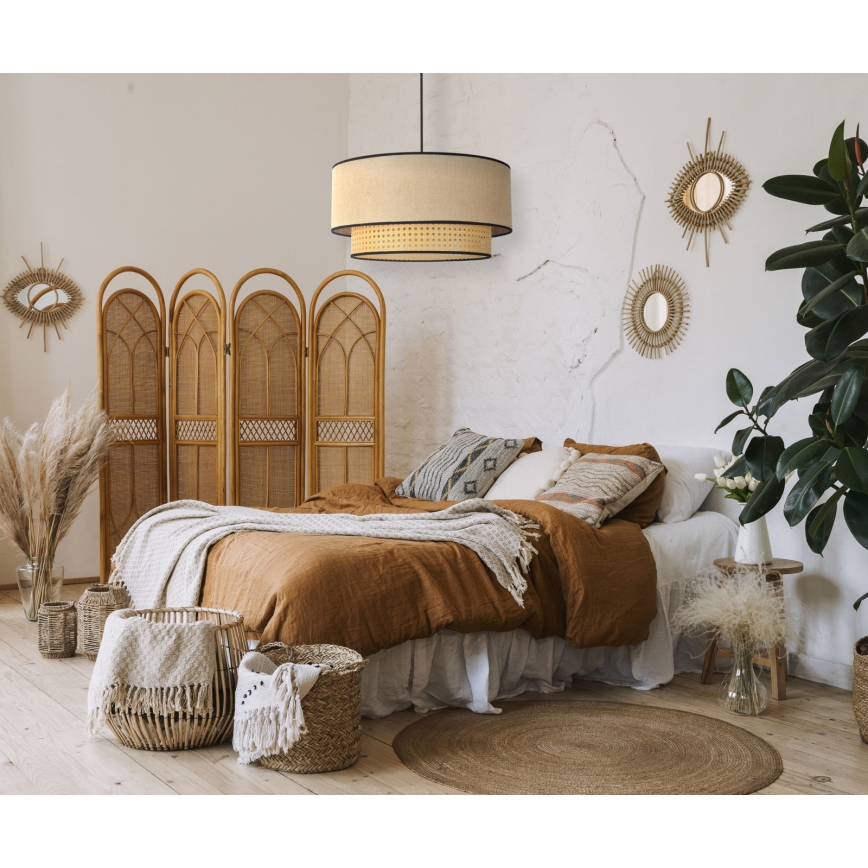 Duolla - Hanglamp aan een koord BOHO 1xE27/15W/230V diameter 45 cm beige/rotan