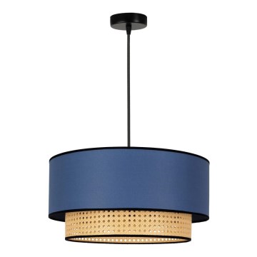 Duolla - Hanglamp aan een koord BOHO 1xE27/15W/230V diameter 45 cm blauw/rotan