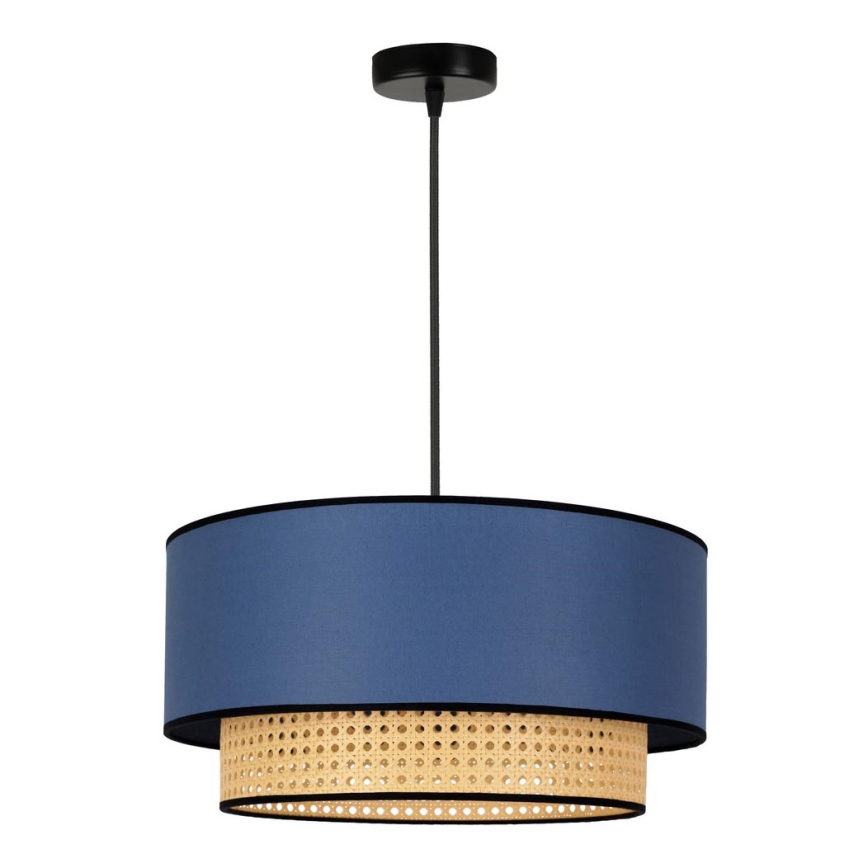 Duolla - Hanglamp aan een koord BOHO 1xE27/15W/230V diameter 45 cm blauw/rotan