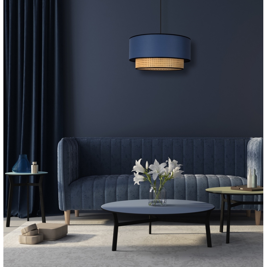 Duolla - Hanglamp aan een koord BOHO 1xE27/15W/230V diameter 45 cm blauw/rotan