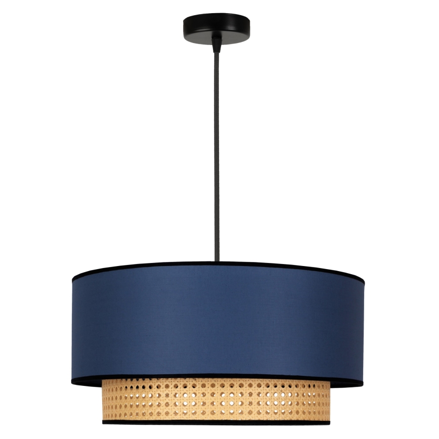 Duolla - Hanglamp aan een koord BOHO 1xE27/15W/230V diameter 45 cm blauw/rotan