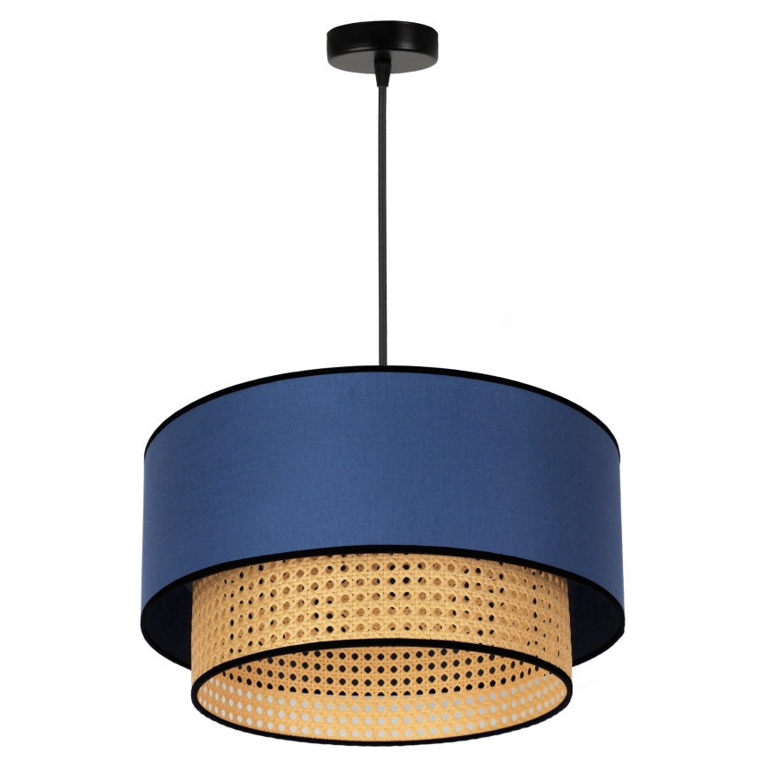 Duolla - Hanglamp aan een koord BOHO 1xE27/15W/230V diameter 45 cm blauw/rotan