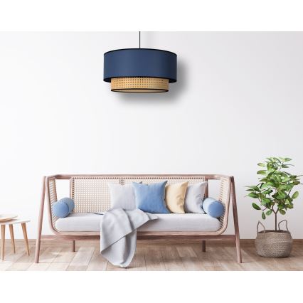 Duolla - Hanglamp aan een koord BOHO 1xE27/15W/230V diameter 45 cm blauw/rotan