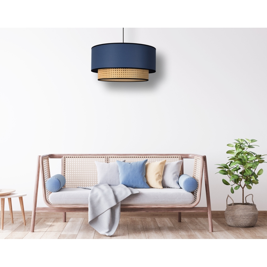 Duolla - Hanglamp aan een koord BOHO 1xE27/15W/230V diameter 45 cm blauw/rotan