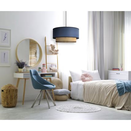 Duolla - Hanglamp aan een koord BOHO 1xE27/15W/230V diameter 45 cm blauw/rotan