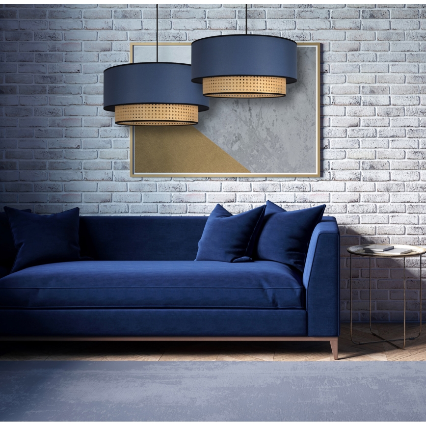 Duolla - Hanglamp aan een koord BOHO 1xE27/15W/230V diameter 45 cm blauw/rotan