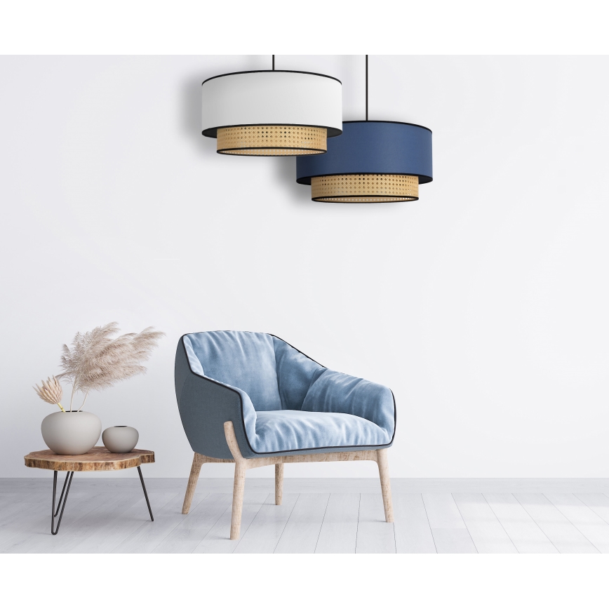 Duolla - Hanglamp aan een koord BOHO 1xE27/15W/230V diameter 45 cm blauw/rotan
