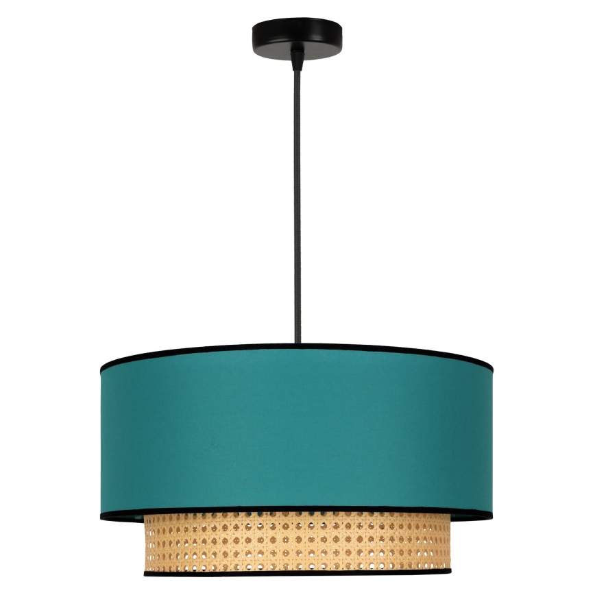 Duolla - Hanglamp aan een koord BOHO 1xE27/15W/230V diameter 45 cm turquoise/rotan