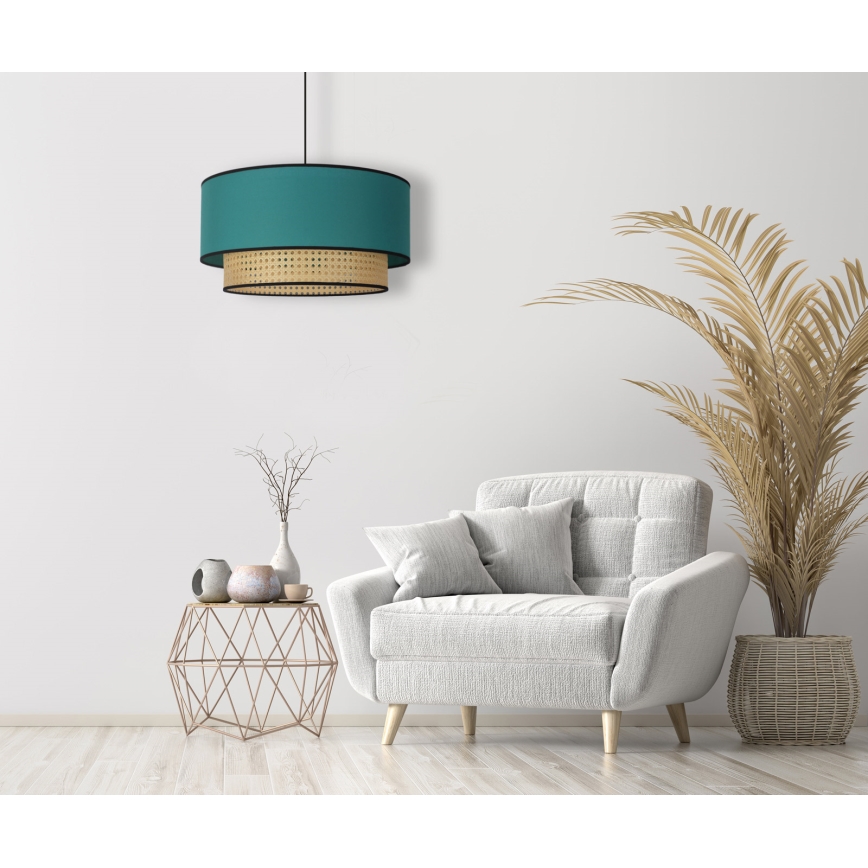 Duolla - Hanglamp aan een koord BOHO 1xE27/15W/230V diameter 45 cm turquoise/rotan