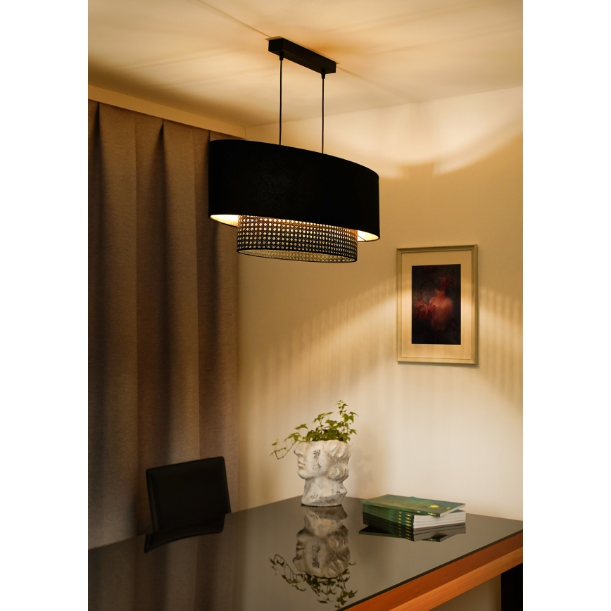 Duolla - Hanglamp aan een koord DOUBLE OVAL RATTAN 2xE27/15W/230V zwart/rotan
