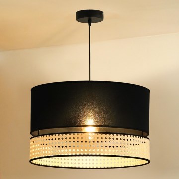 Duolla - Hanglamp aan een koord DOUBLE RATTAN 1xE27/15W/230V diameter 40 cm zwart/beige