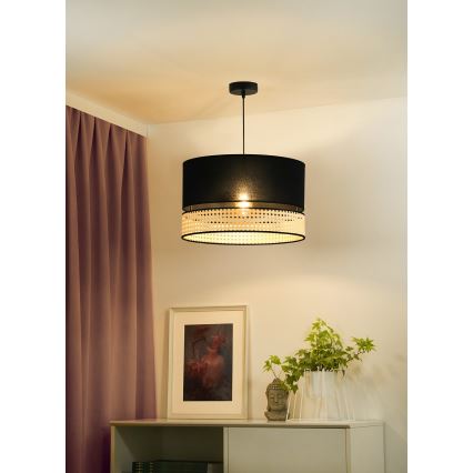 Duolla - Hanglamp aan een koord DOUBLE RATTAN 1xE27/15W/230V diameter 40 cm zwart/beige