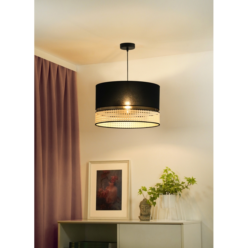 Duolla - Hanglamp aan een koord DOUBLE RATTAN 1xE27/15W/230V diameter 40 cm zwart/beige