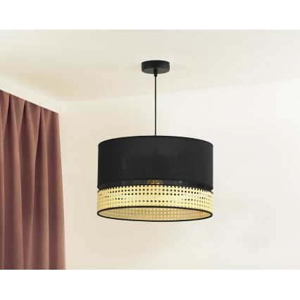 Duolla - Hanglamp aan een koord DOUBLE RATTAN 1xE27/15W/230V diameter 40 cm zwart/beige