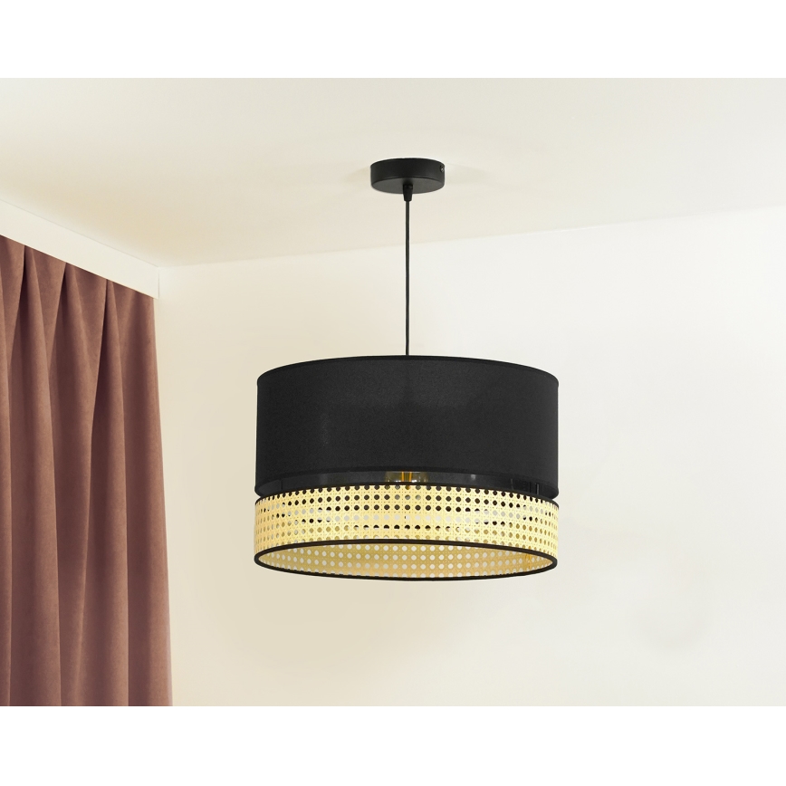 Duolla - Hanglamp aan een koord DOUBLE RATTAN 1xE27/15W/230V diameter 40 cm zwart/beige