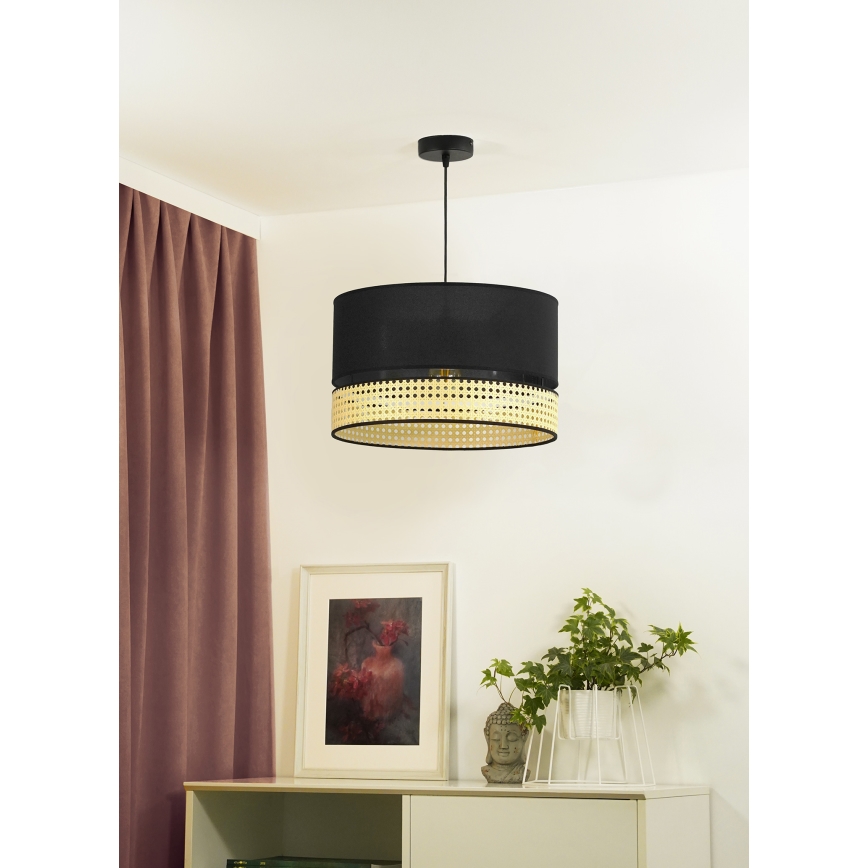 Duolla - Hanglamp aan een koord DOUBLE RATTAN 1xE27/15W/230V diameter 40 cm zwart/beige
