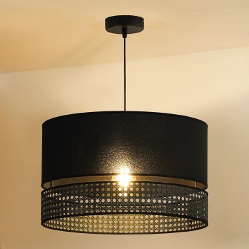 Duolla - Hanglamp aan een koord DOUBLE RATTAN 1xE27/15W/230V diameter 40 cm zwart