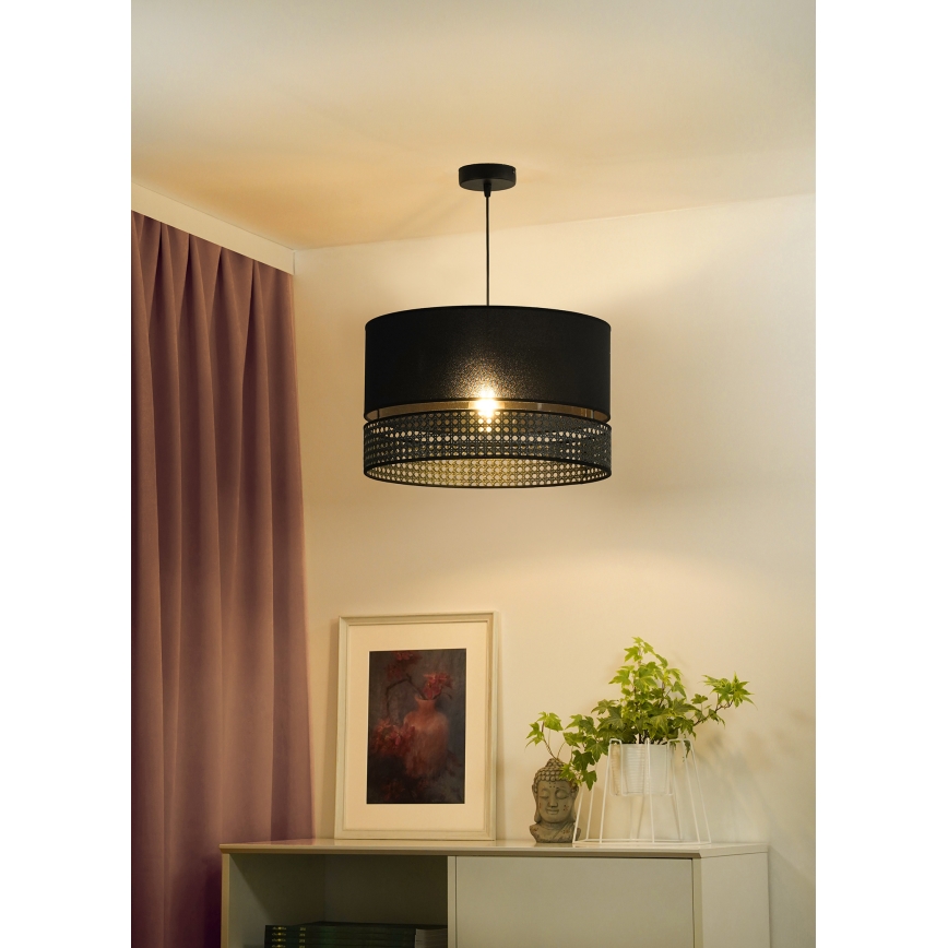 Duolla - Hanglamp aan een koord DOUBLE RATTAN 1xE27/15W/230V diameter 40 cm zwart