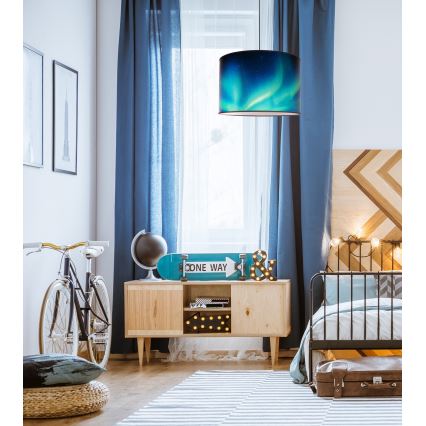 Duolla - Hanglamp aan een koord PRINT L 1xE27/40W/230V diameter 45 cm zwart/turquoise