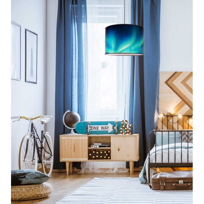 Duolla - Hanglamp aan een koord PRINT L 1xE27/40W/230V diameter 45 cm zwart/turquoise