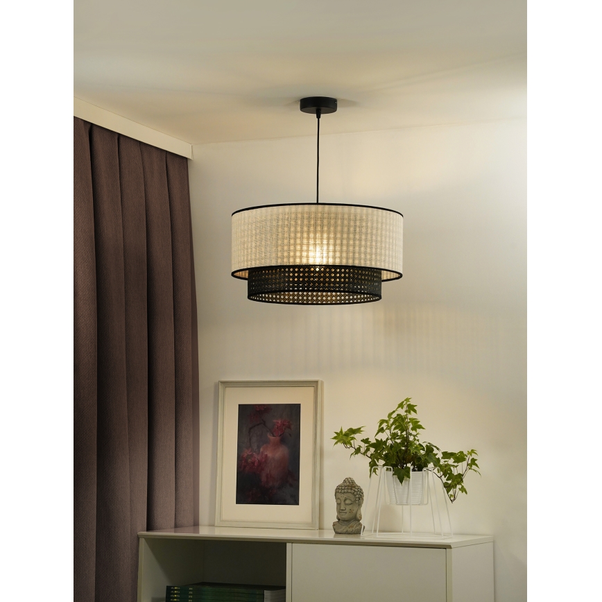 Duolla - Hanglamp aan een koord RATTAN YUTE 1xE27/15W/230V diameter 45 cm crème/zwart