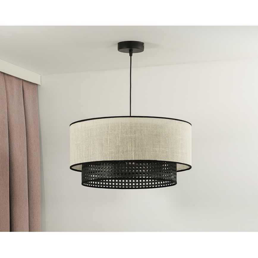 Duolla - Hanglamp aan een koord RATTAN YUTE 1xE27/15W/230V diameter 45 cm crème/zwart