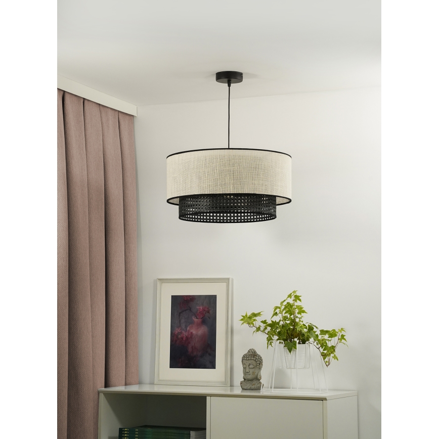 Duolla - Hanglamp aan een koord RATTAN YUTE 1xE27/15W/230V diameter 45 cm crème/zwart