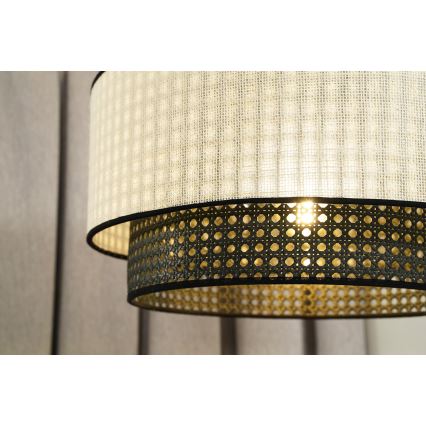 Duolla - Hanglamp aan een koord RATTAN YUTE 1xE27/15W/230V diameter 45 cm crème/zwart