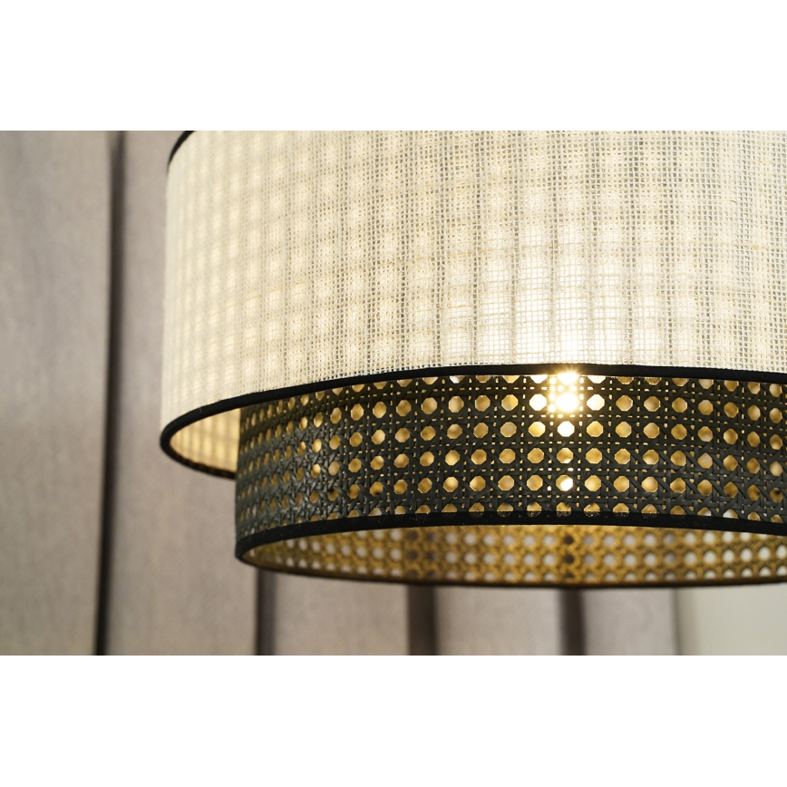 Duolla - Hanglamp aan een koord RATTAN YUTE 1xE27/15W/230V diameter 45 cm crème/zwart