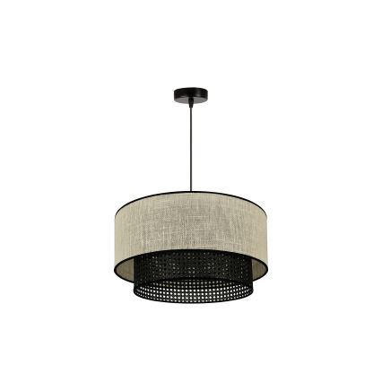 Duolla - Hanglamp aan een koord RATTAN YUTE 1xE27/15W/230V diameter 45 cm crème/zwart