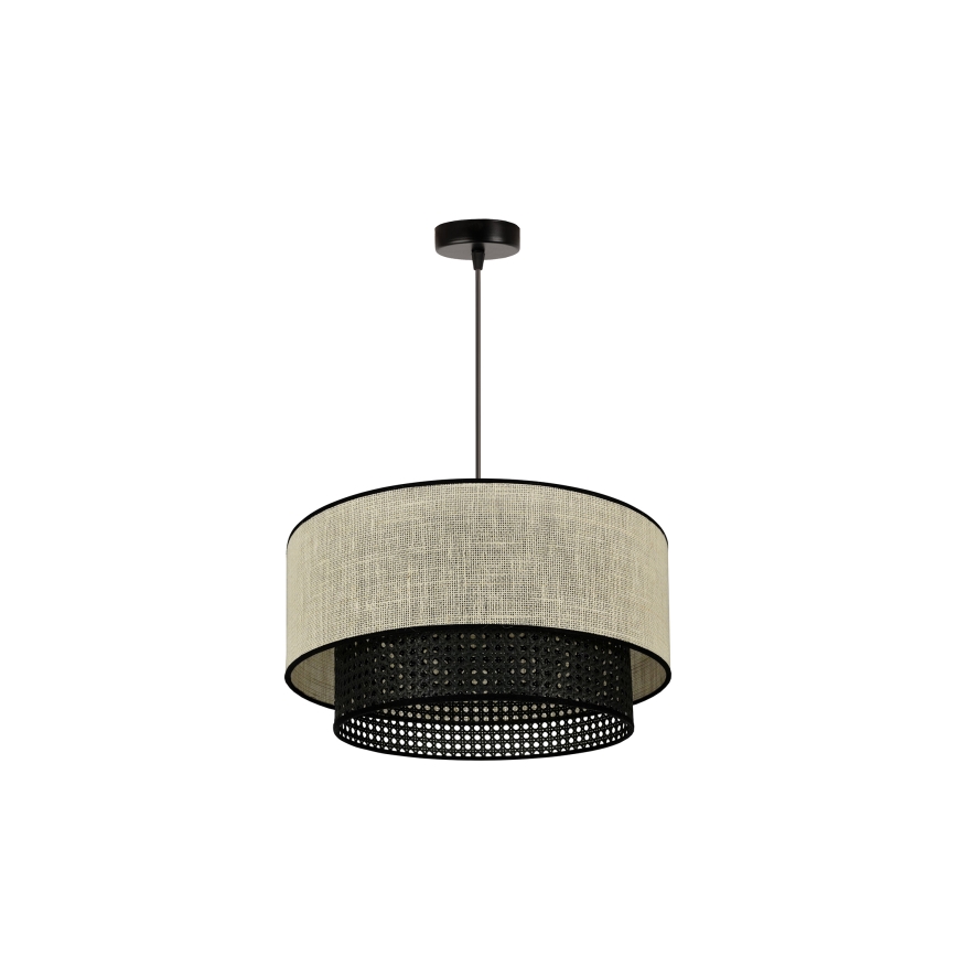 Duolla - Hanglamp aan een koord RATTAN YUTE 1xE27/15W/230V diameter 45 cm crème/zwart