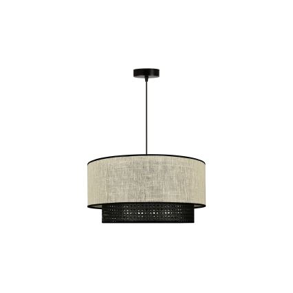 Duolla - Hanglamp aan een koord RATTAN YUTE 1xE27/15W/230V diameter 45 cm crème/zwart