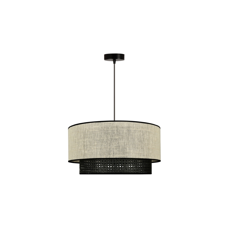 Duolla - Hanglamp aan een koord RATTAN YUTE 1xE27/15W/230V diameter 45 cm crème/zwart