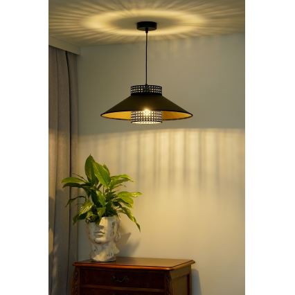Duolla - Hanglamp aan een koord RIO RATTAN 1xE27/15W/230V diameter 45 cm zwart/goud