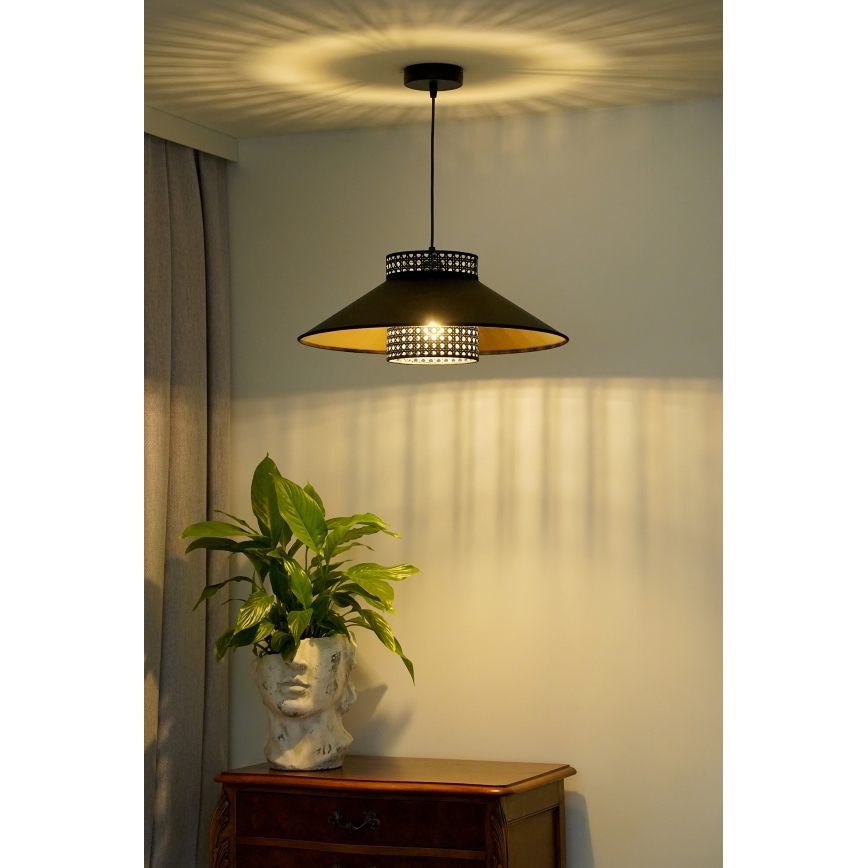 Duolla - Hanglamp aan een koord RIO RATTAN 1xE27/15W/230V diameter 45 cm zwart/goud