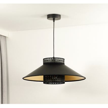 Duolla - Hanglamp aan een koord RIO RATTAN 1xE27/15W/230V diameter 45 cm zwart/goud