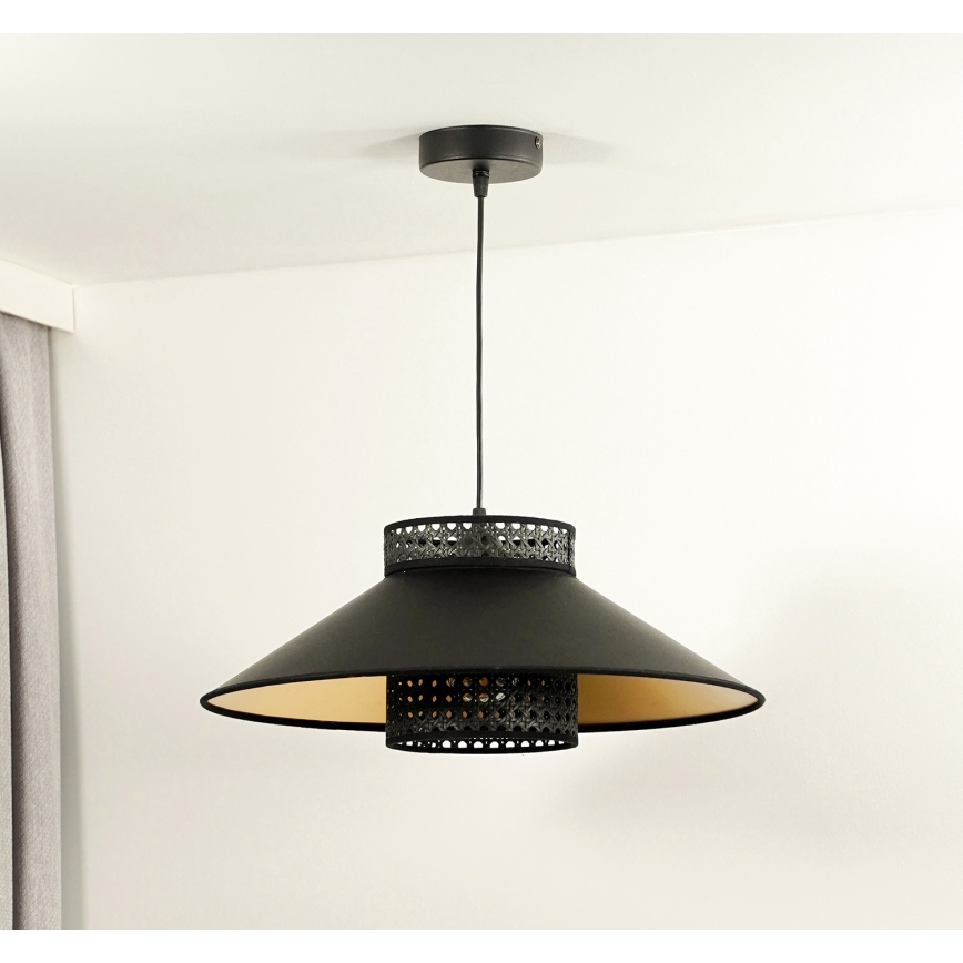 Duolla - Hanglamp aan een koord RIO RATTAN 1xE27/15W/230V diameter 45 cm zwart/goud
