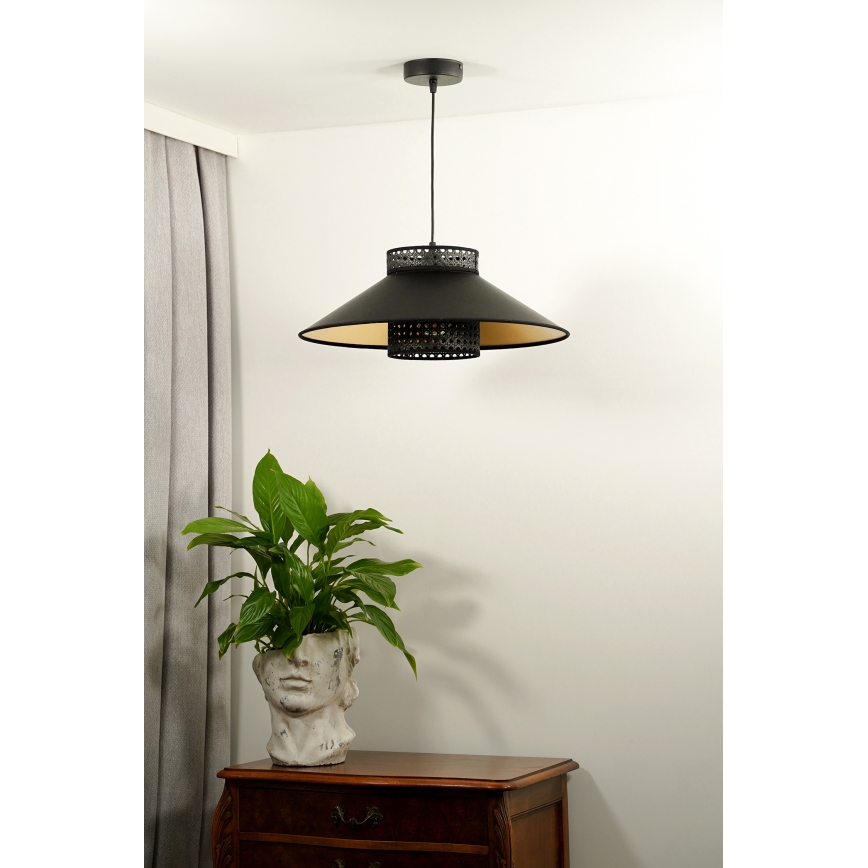 Duolla - Hanglamp aan een koord RIO RATTAN 1xE27/15W/230V diameter 45 cm zwart/goud