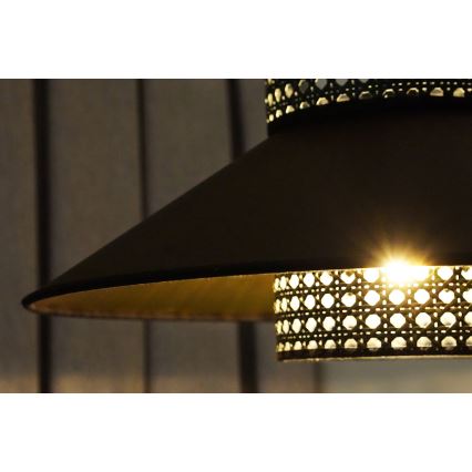 Duolla - Hanglamp aan een koord RIO RATTAN 1xE27/15W/230V diameter 45 cm zwart/goud
