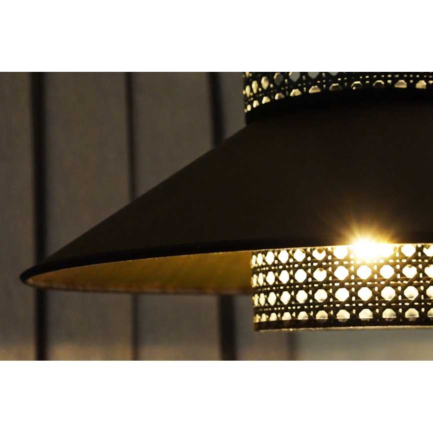 Duolla - Hanglamp aan een koord RIO RATTAN 1xE27/15W/230V diameter 45 cm zwart/goud