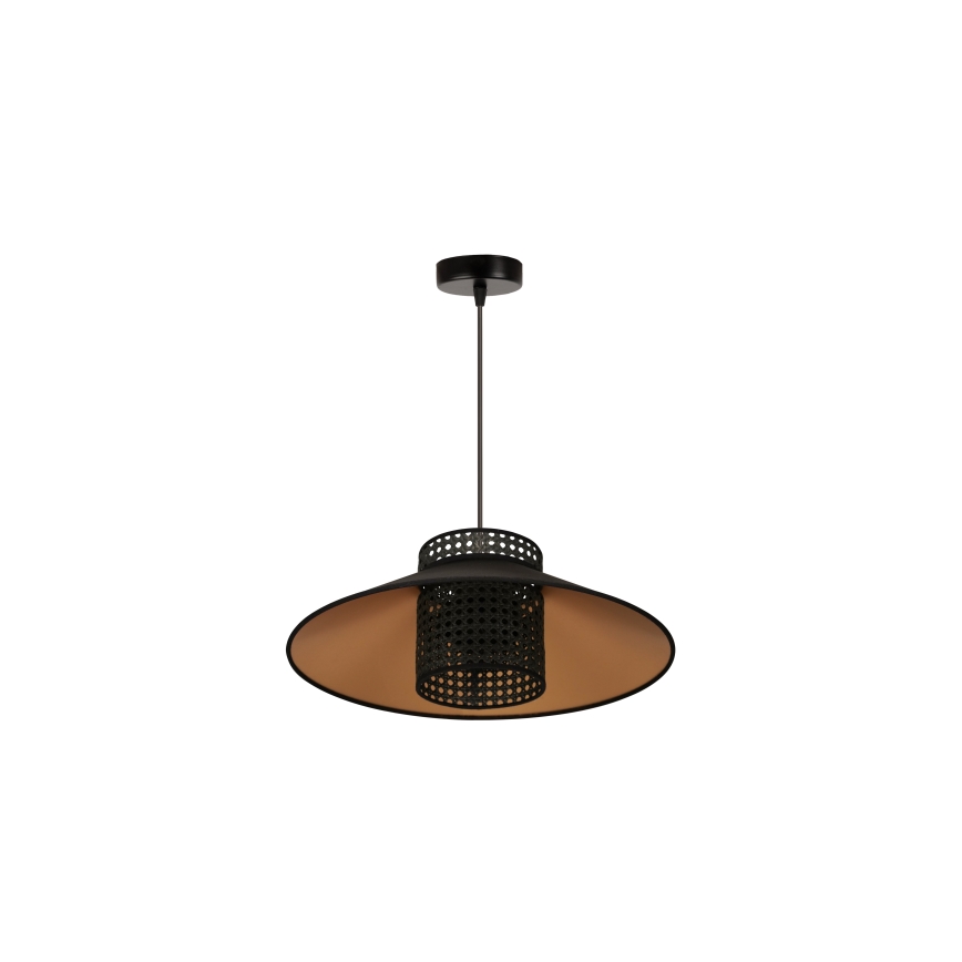 Duolla - Hanglamp aan een koord RIO RATTAN 1xE27/15W/230V diameter 45 cm zwart/goud